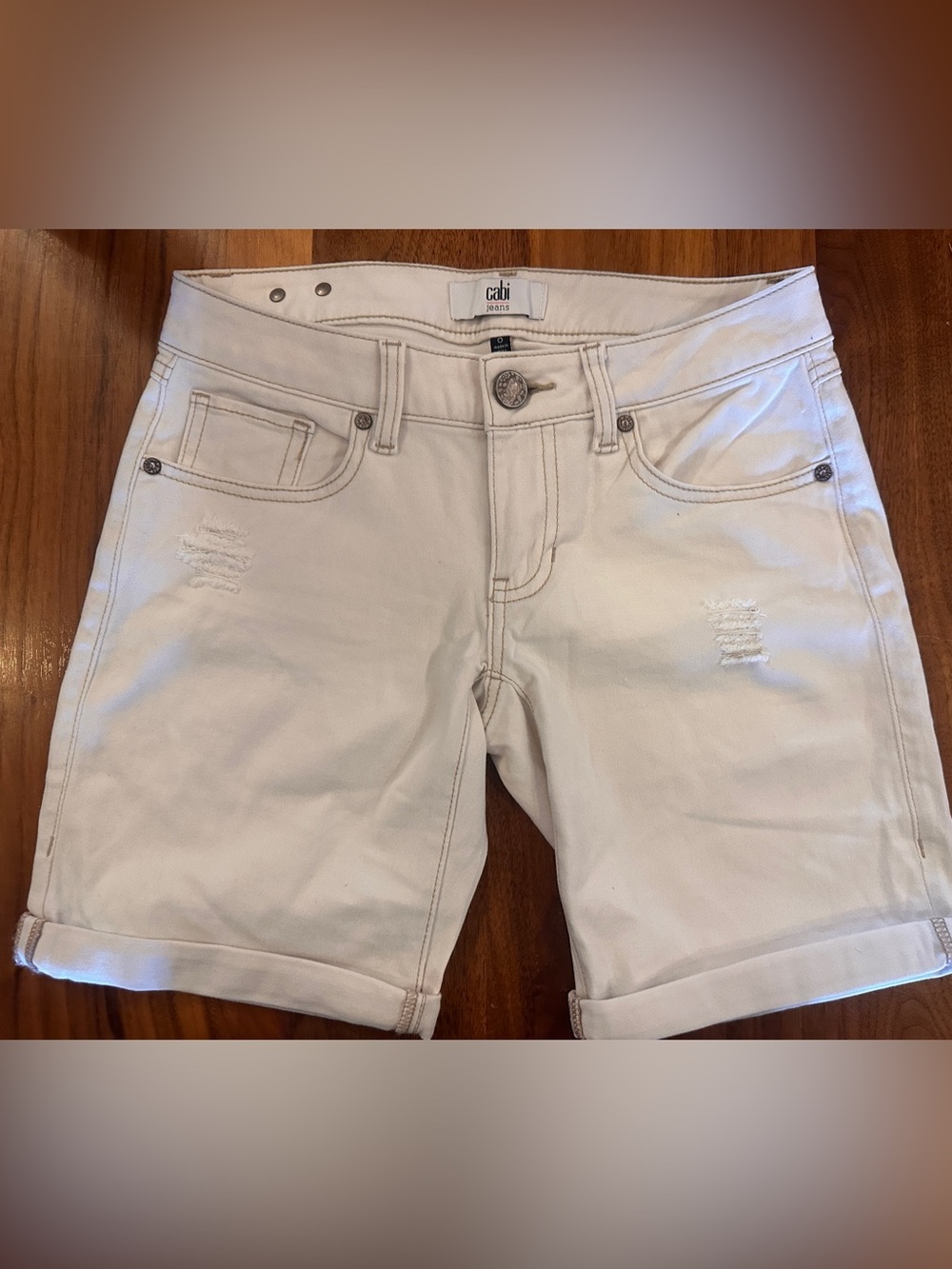 CAbi White Distressed Ankle Crop Jeans Size 0